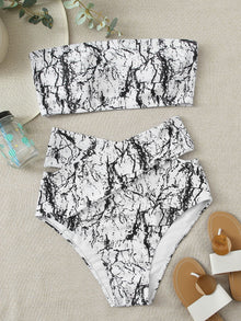  Plus Marble Print Bandeau Bikini Swimsuit