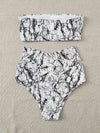 Plus Marble Print Bandeau Bikini Swimsuit