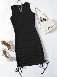  Drawstring Side Rib knit Bodycon Dress