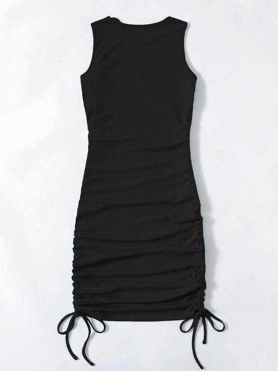 Drawstring Side Rib knit Bodycon Dress