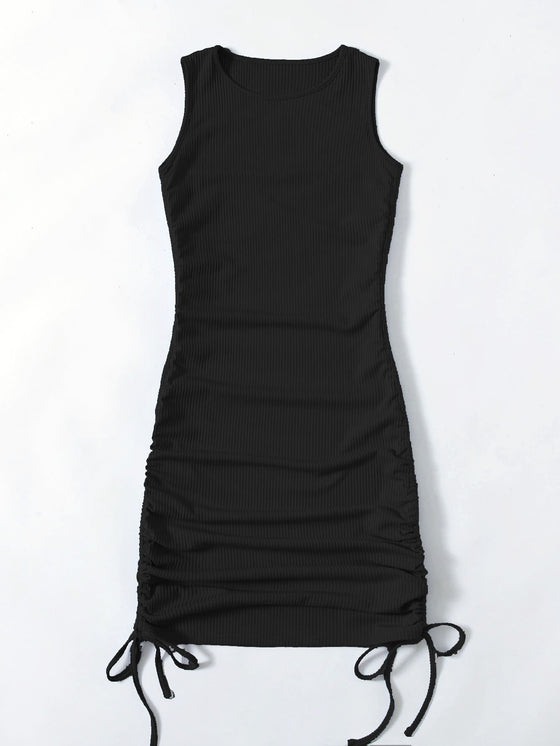 Drawstring Side Rib knit Bodycon Dress