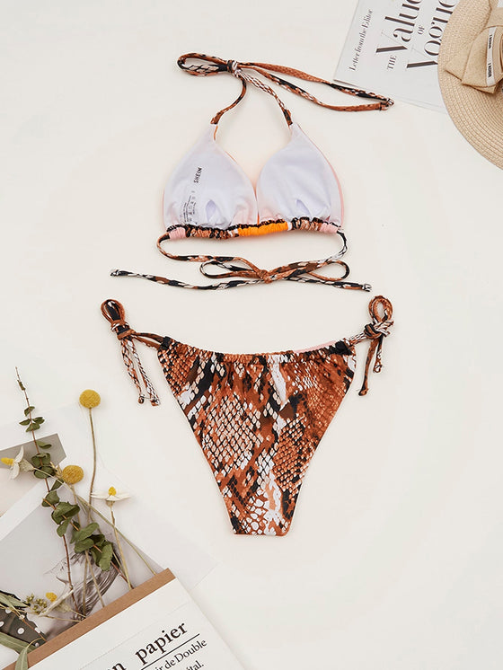 Snakeskin Micro Triangle Thong Bikini Swimsuit