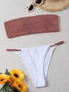 Two Tone Bandeau Thong Bikini Swimsuit