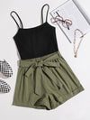 Rolled Hem Belted Combo Cami Romper