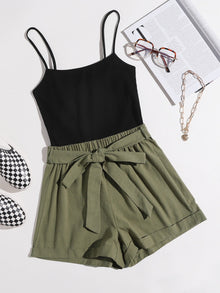  Rolled Hem Belted Combo Cami Romper