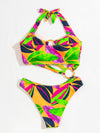 Leaf Print Ring Linked Cut out One Piece Swimsuit