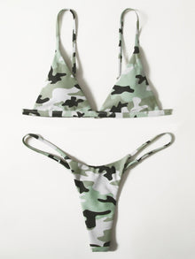  Camo Pattern Triangle Thong Bikini Swimsuit