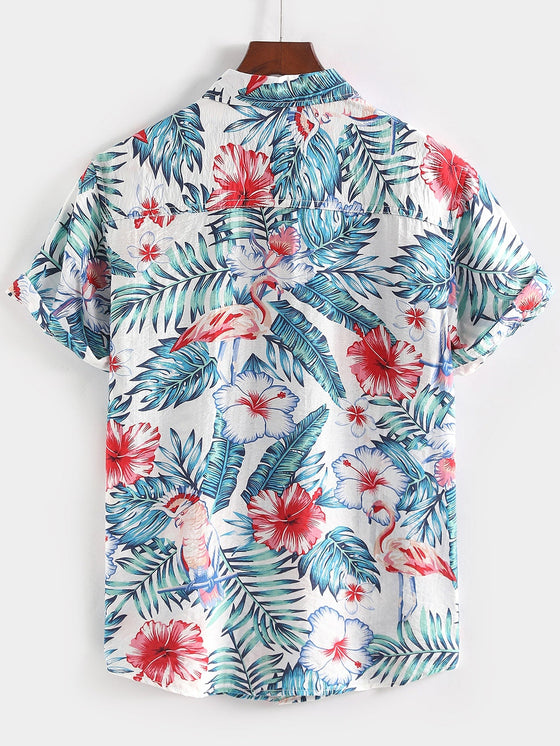 Men Hawaiian Print Button Up Shirt