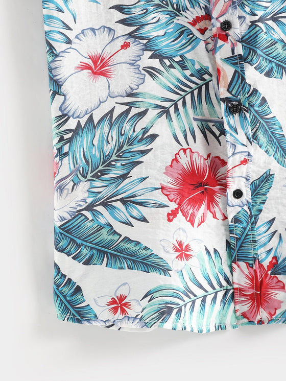 Men Hawaiian Print Button Up Shirt