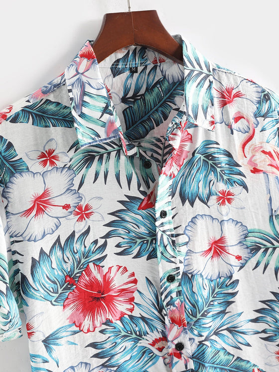 Men Hawaiian Print Button Up Shirt