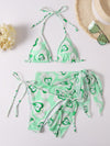 3pack Heart Print Triangle Bikini Swimsuit Beach Skirt