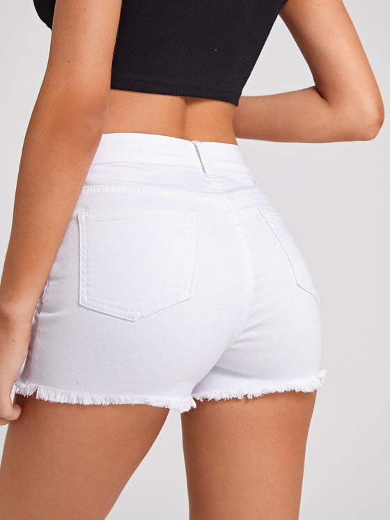 Raw Hem Ripped Denim Shorts