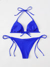 Solid Bikini Set Triangle Bra Thong Bottom 2 Piece Bathing Suit