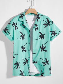  Men Tropical Print Button Through Shirt