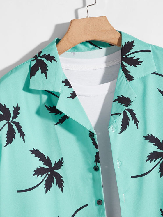 Men Tropical Print Button Through Shirt