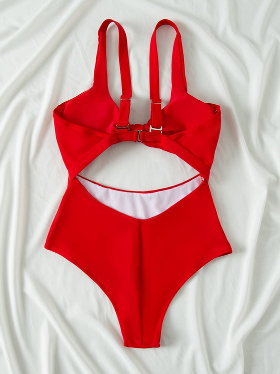 Knot Front Cut out One Piece Swimsuit