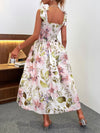 Floral Tie Shoulder Shirred Dress