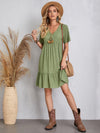 EMERY ROSE V neck Solid Ruffle Hem Smock Dress