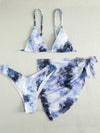 3pack Marble Print Micro Triangle Bikini Swimsuit Beach Skirt