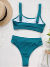 Solid Ribbed High Waisted Bikini Swimsuit