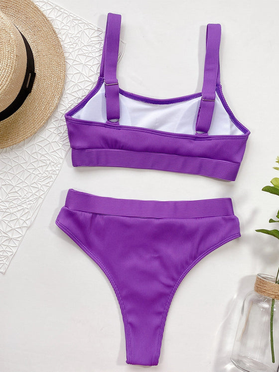 Rib Color Block Bikini Swimsuit