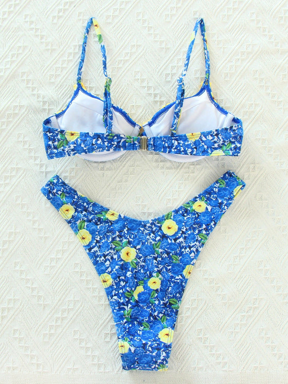 Floral Frill Underwire High Cut Bikini Swimsuit