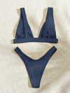 Plain High Cut Bikini Swimsuit