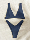 Plain High Cut Bikini Swimsuit