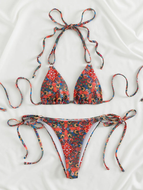 Paisley Pattern Halter Bikini Swimsuit