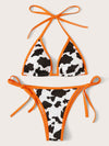 Cow Pattern Triangle Tie Side Bikini Swimsuit