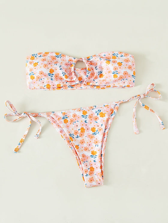 Random Ditsy Floral Bandeau Bikini Swimsuit