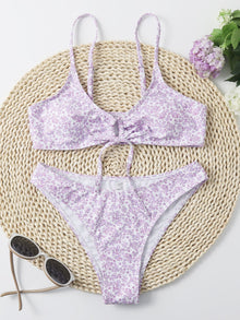  Calico Print Tie Front Bikini Swimsuit