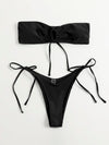 Self Tie Bandeau High Cut Bikini Swimsuit