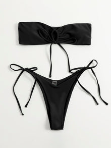  Self Tie Bandeau High Cut Bikini Swimsuit