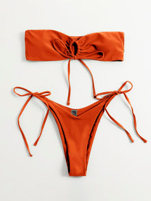  Self Tie Bandeau High Cut Bikini Swimsuit