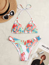 Random Color Block Ruched Bikini Swimsuit