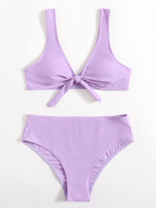  Solid Knot Bikini Swimsuit