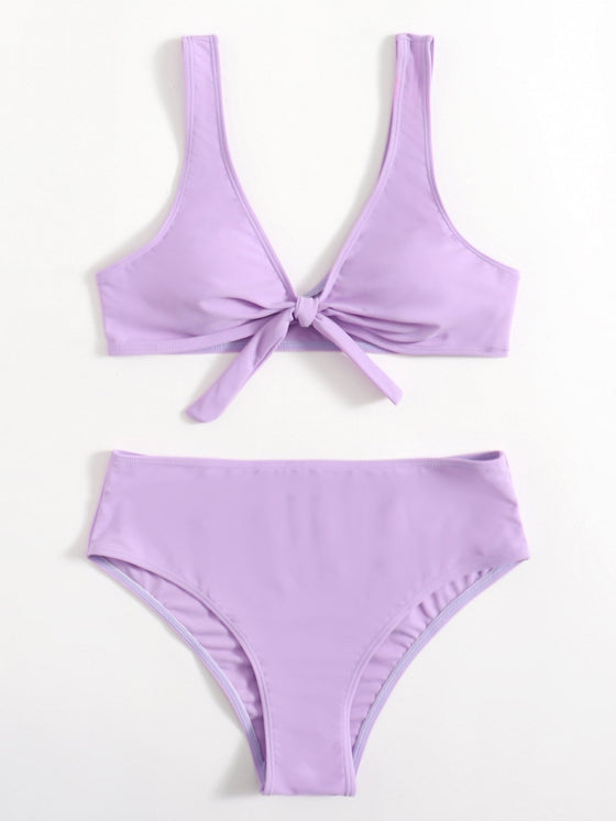 Solid Knot Bikini Swimsuit