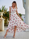 All Over Floral Print High Low Hem A line Dress