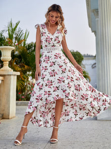  All Over Floral Print High Low Hem A line Dress