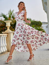 All Over Floral Print High Low Hem A line Dress