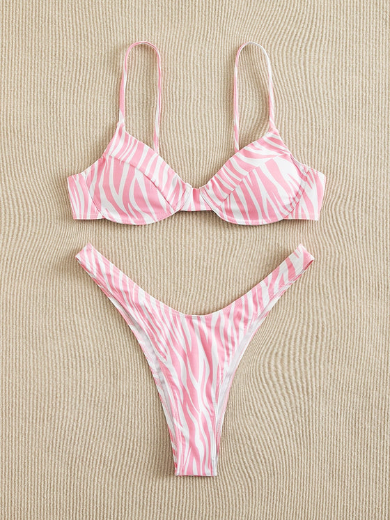 Zebra Striped Underwire Bikini Swimsuit