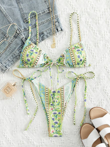  Paisley Ditsy Floral Tie Side Bikini Swimsuit