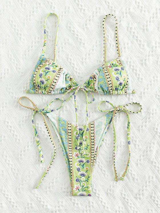 Paisley Ditsy Floral Tie Side Bikini Swimsuit