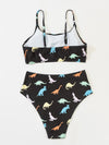 Dinosaur Random Print High Waisted Bikini Swimsuit