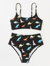 Dinosaur Random Print High Waisted Bikini Swimsuit