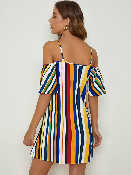 Cold Shoulder Striped Colorblock Dress