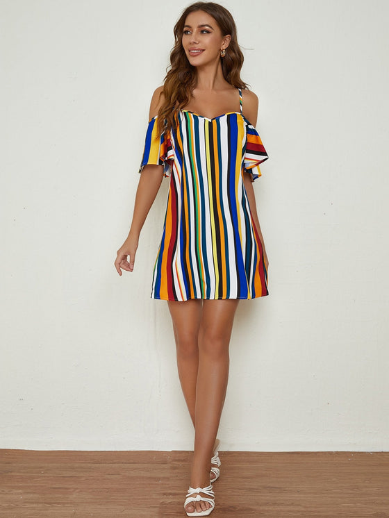 Cold Shoulder Striped Colorblock Dress