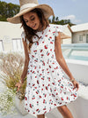 Cherry Print Ruffle Hem Smock Dress Without Belt