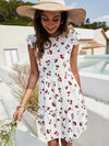 Cherry Print Ruffle Hem Smock Dress Without Belt